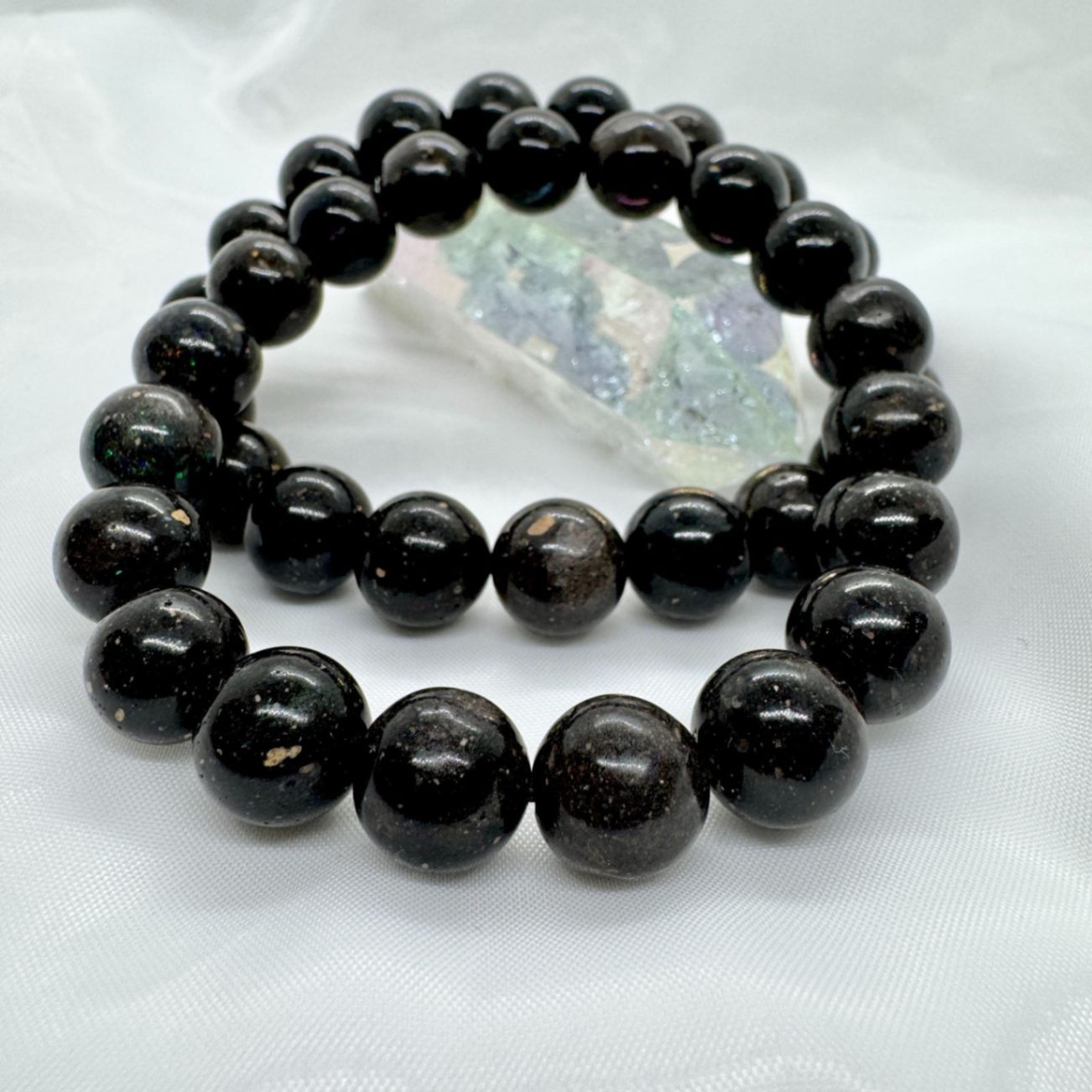 ブラックオパール ブレスレット 12mm 一点物 111-17694 [3A++]