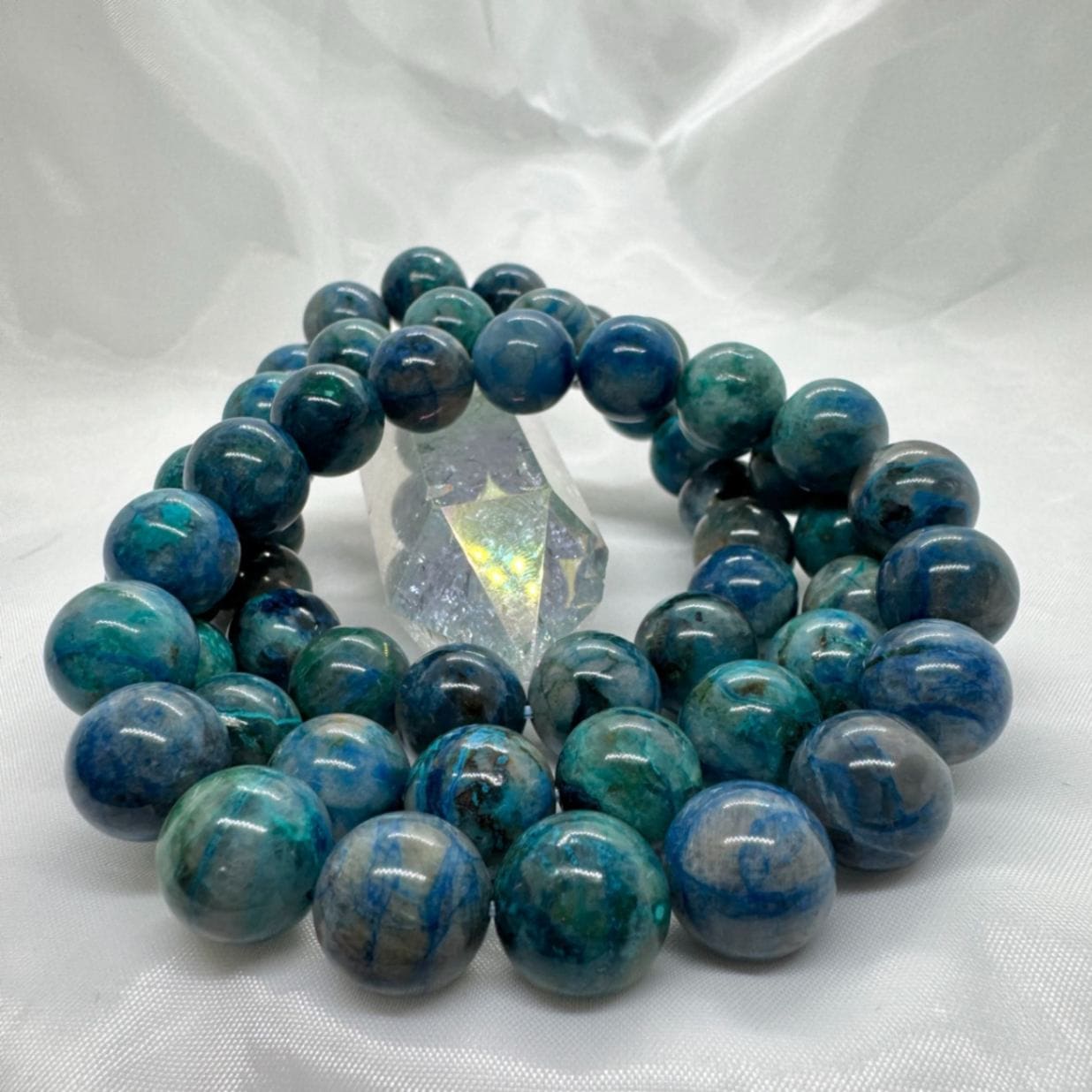 ★(かな！)リッチクリソコーラ 11.8ミリ珠 ブレスレットD(SA+) クリソコラ 鳳凰石 Chrysocolla 11.5mm ブレスレット 腕輪 数珠