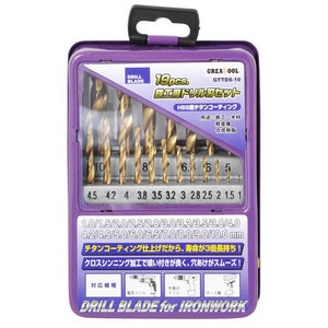 グレートツール 鉄工用ドリル刃セット チタンコーティング 19本組