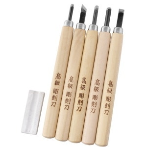 目黒彫刻刀　彫刻王　プラスチックケース入　彫刻刀セット　【5本組】　砥石付