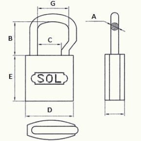 SOL HARD ソールハード No.2500 シリンダー南京錠　変形ツル長 同一鍵 20mm