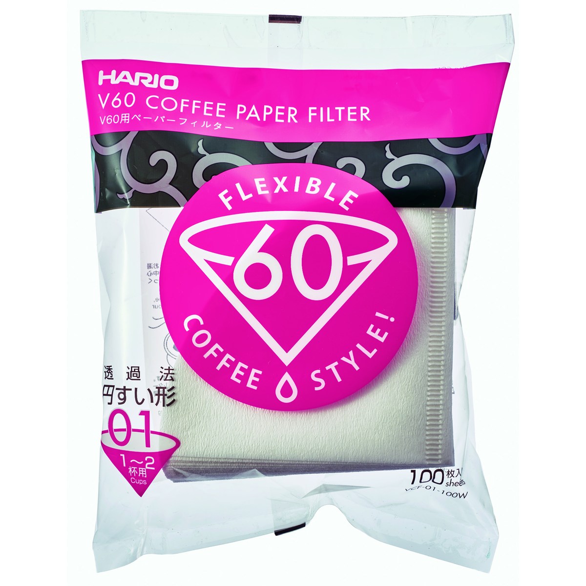 ハリオ V60用 ペーパーフィルター 酸素漂白 1～2杯用 100枚入 VCF01-100W