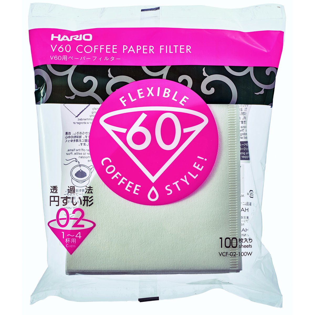 ハリオ V60用 ペーパーフィルター 酸素漂白 1～4杯用  100枚入 VCF02-100W