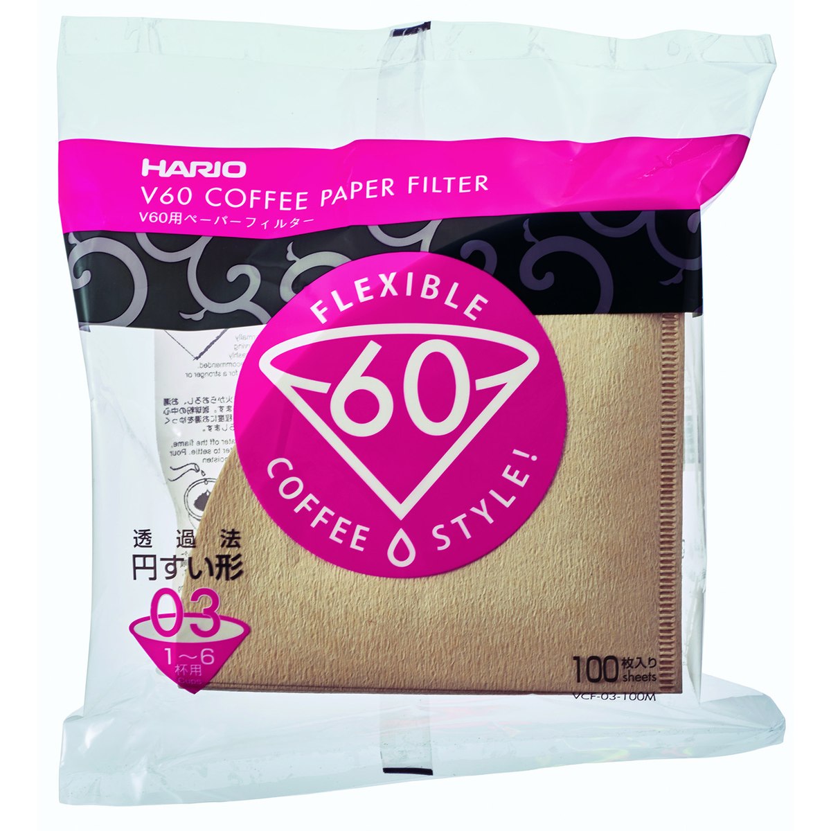 ハリオ V60用 ペーパーフィルターみさらし 1～6杯用 100枚入 VCF03-100M