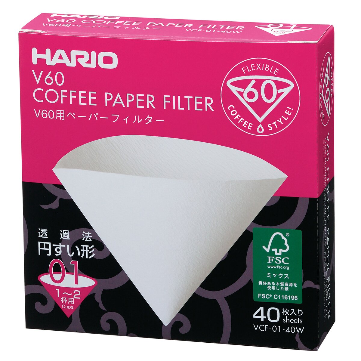 HARIO ハリオ V60ペーパーフィルター01Ｗ 40枚入り VCF-01-40W