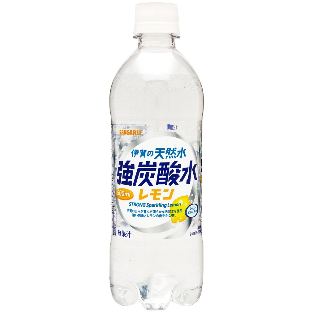 1ケースまで1個口 サンガリア 伊賀の天然水強炭酸水レモン 500ml ×24個 ケース販売 (9186)