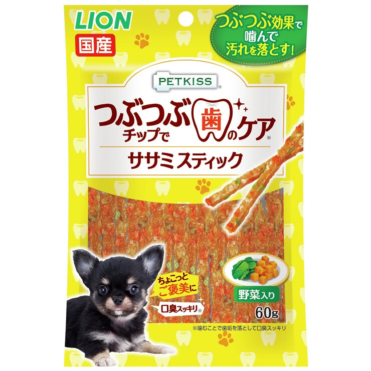 ペットキッス つぶつぶチップで歯のケア ササミスティック 野菜入り 60g