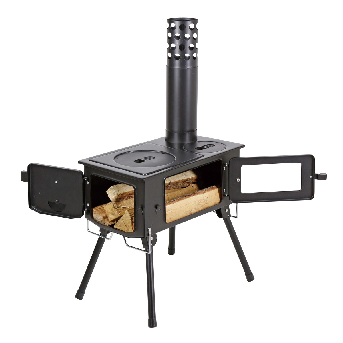 送料無料】キャプテンスタッグ KAMADO かまど 煙突ガラス窓付角型