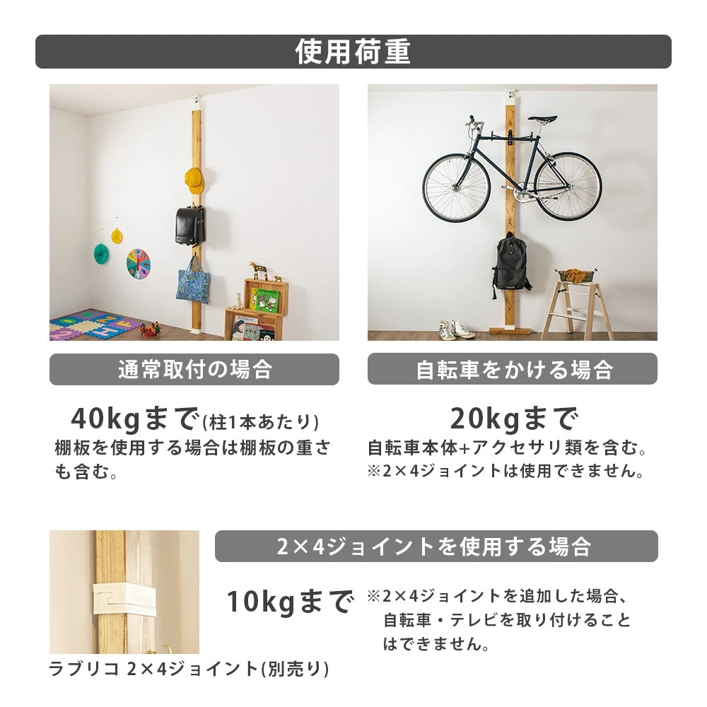 ラブリコ 2×4アジャスター 強力タイプ 突ぱりキャップ オフホワイト