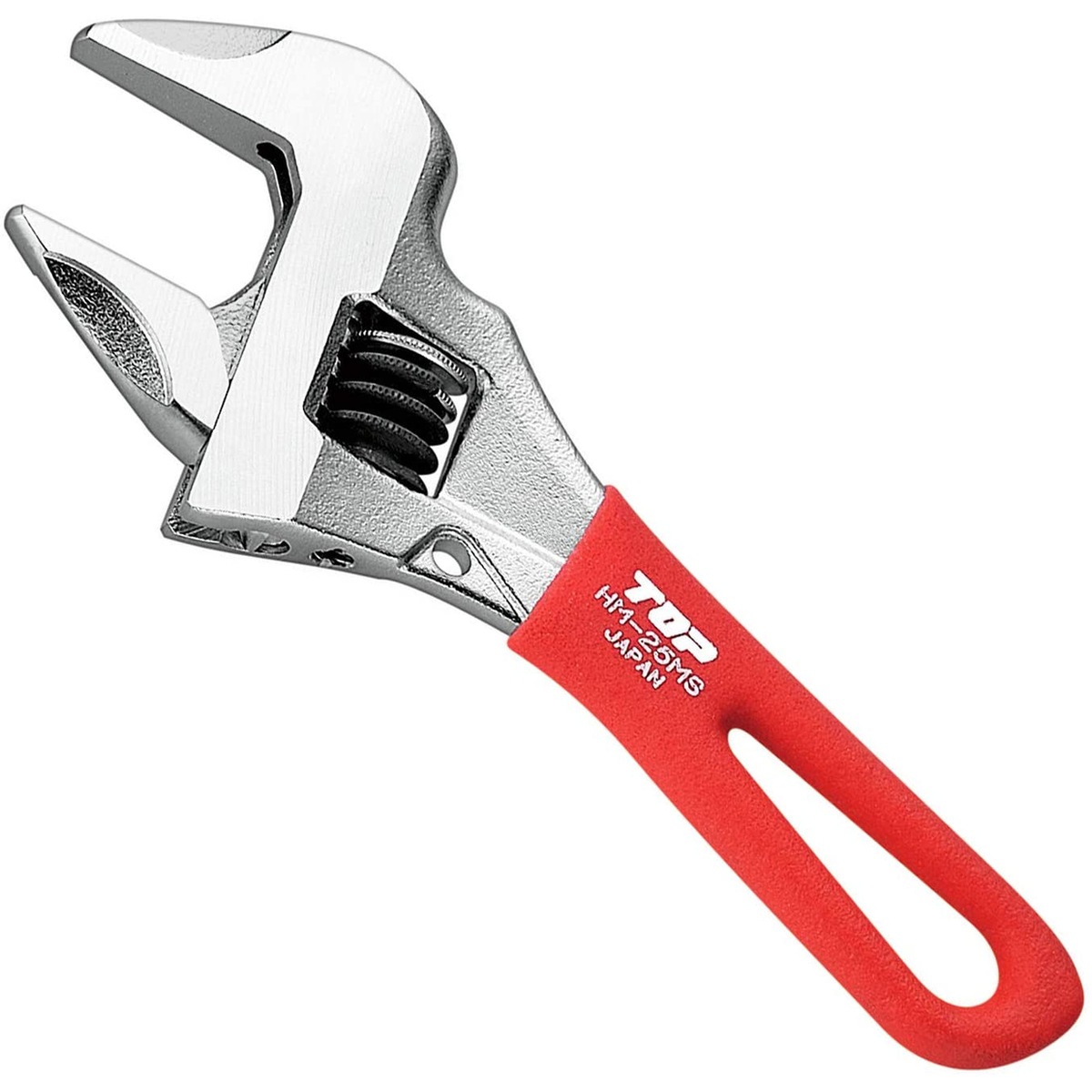 トップ TOP ガタ無しモンキレンチ ショートワークワイド レッドグリップ 口開長25mm HM-25MSR