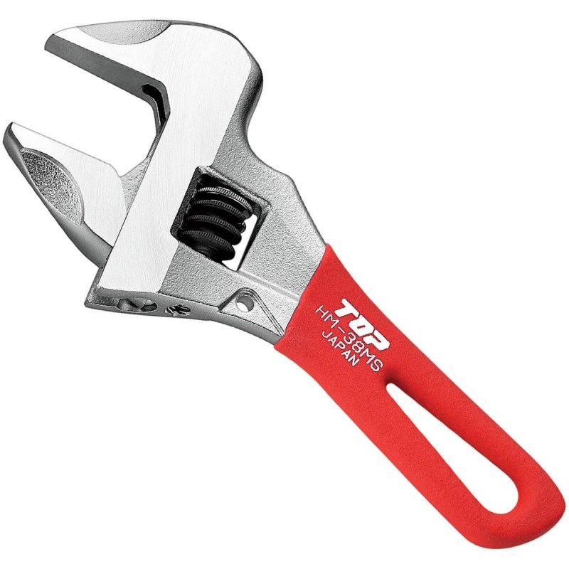 【送料無料】トップ TOP ガタ無しモンキレンチ ショートワークワイド レッドグリップ 口開長38mm HM-38MSR
