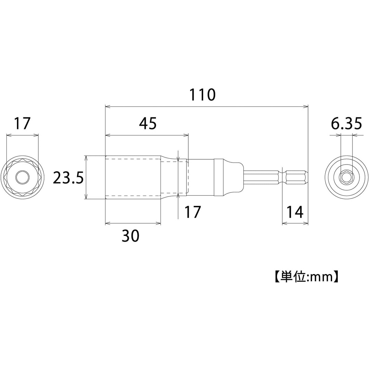 トップ TOP 電動ドリル用強軸足場クランプソケット 全長110mm