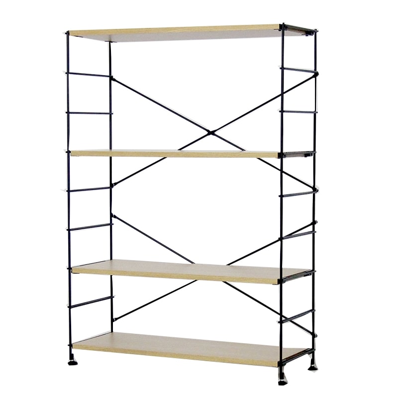 【送料無料】ラック 木目調棚板 ワイヤーウッドシェルフ ワイド棚4段 幅86cm×高さ119cm アークランズ