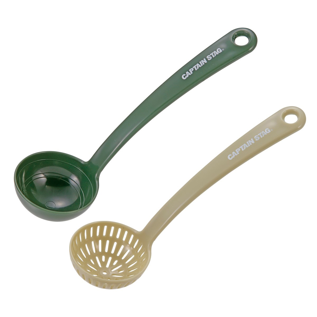 キャプテンスタッグ ミニ計量お玉・ミニ穴あきお玉セット オリーブ×ベージュ UH-4723