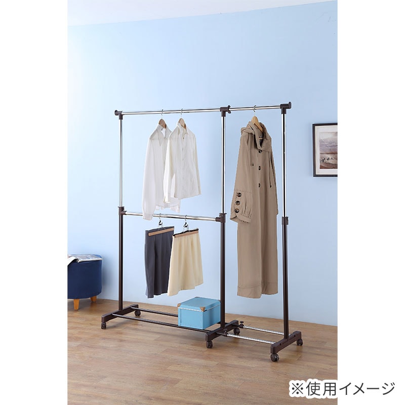 1835値下げハンガーラック トリプル＋棚付き 突っ張り伸縮 耐荷重240kg Yoquna ハンガーラック 突っ張り式 トリプル 伸縮 横150-240cm