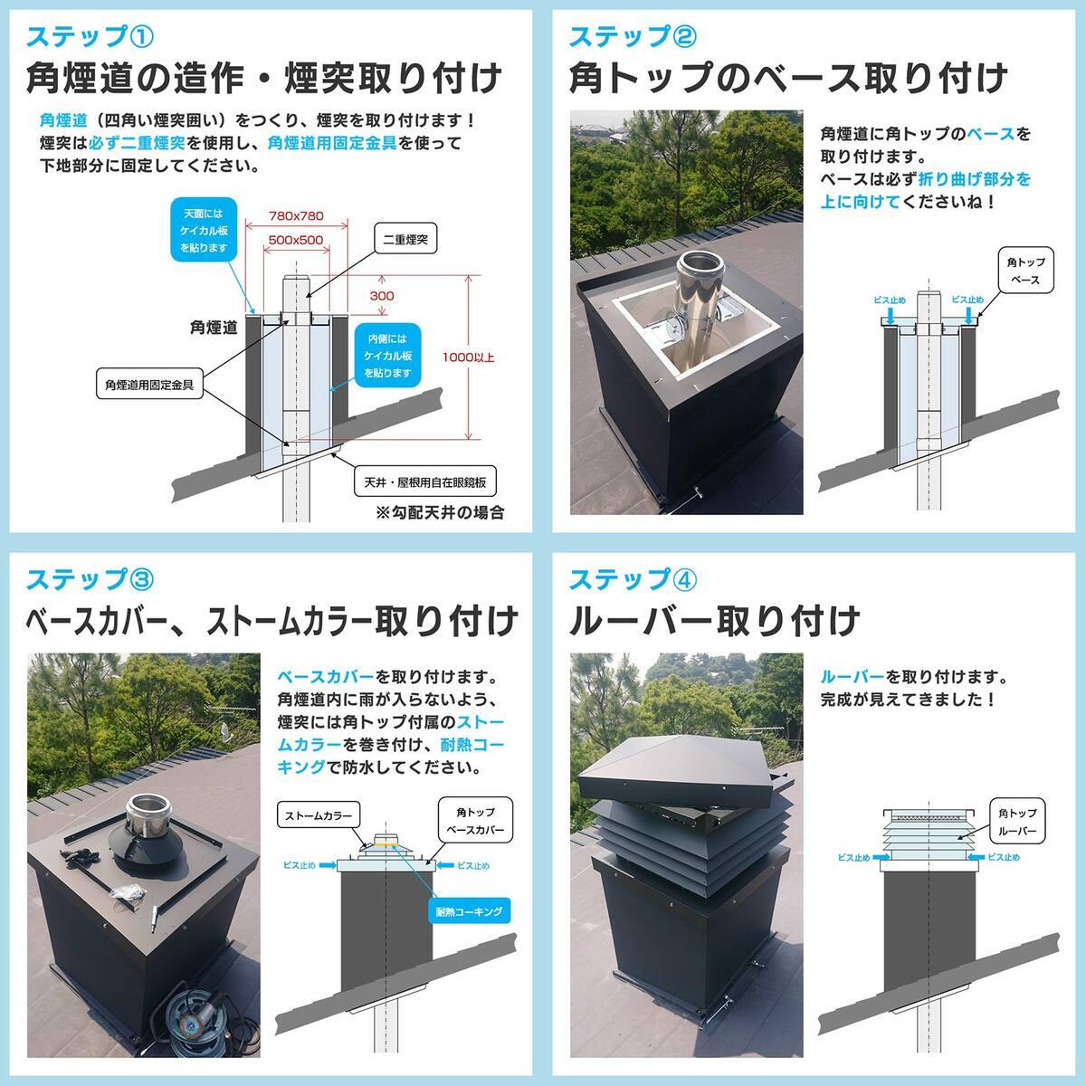 送料無料】ホンマ製作所 ステンレス 煙道用角トップ 黒耐熱 外径φ200mm