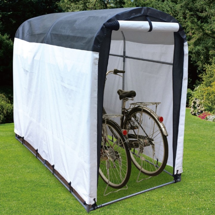 【送料無料】簡単組み立てガレージハウス 2台用サイクルハウス 間口0.98m 奥行1.86m 白/グレー アークランズ