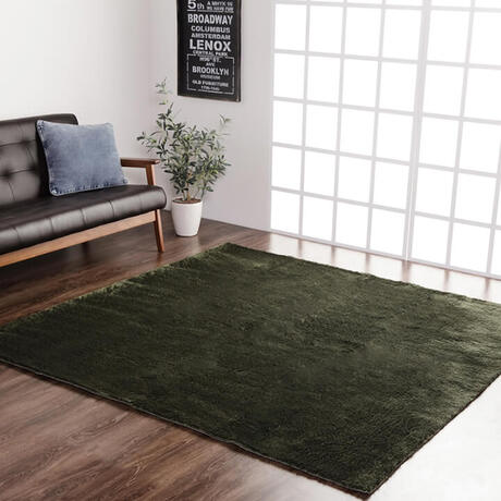 送料無料】シャギー調ラグ ラルジュ 185×185cm グリーン 柔らかい