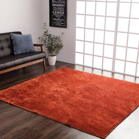 送料無料】シャギー調ラグ ラルジュ 185×185cm オレンジ 柔らかい
