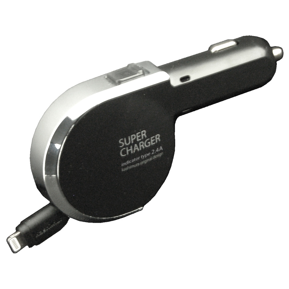 カシムラ DC充電器 Lightning 2.4A リール80cm KL-82