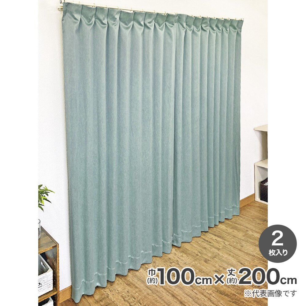 【送料無料】ドレープカーテン 遮光 パルミエ GN （約）巾100×丈200cm 2枚入 9017 グリーン 【メーカー直送・代引不可・置配不可】