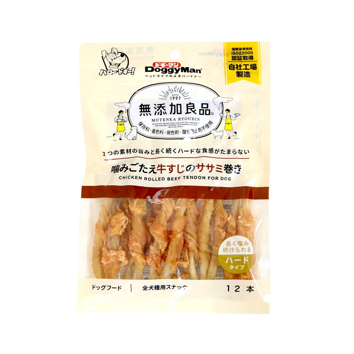 ドギーマン 無添加良品 噛みごたえ牛すじのササミ巻き 12本