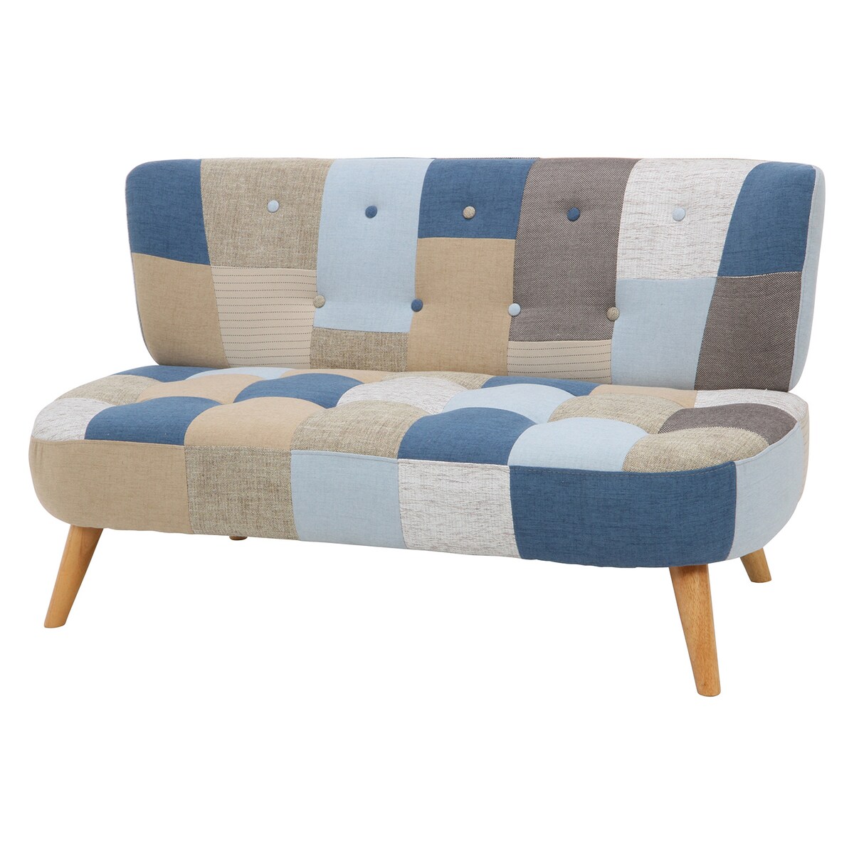 【送料無料】不二貿易 ソファ2P デイジーパッチワークブルー 【メーカー直送・代引不可・置配不可・配送地域限定】