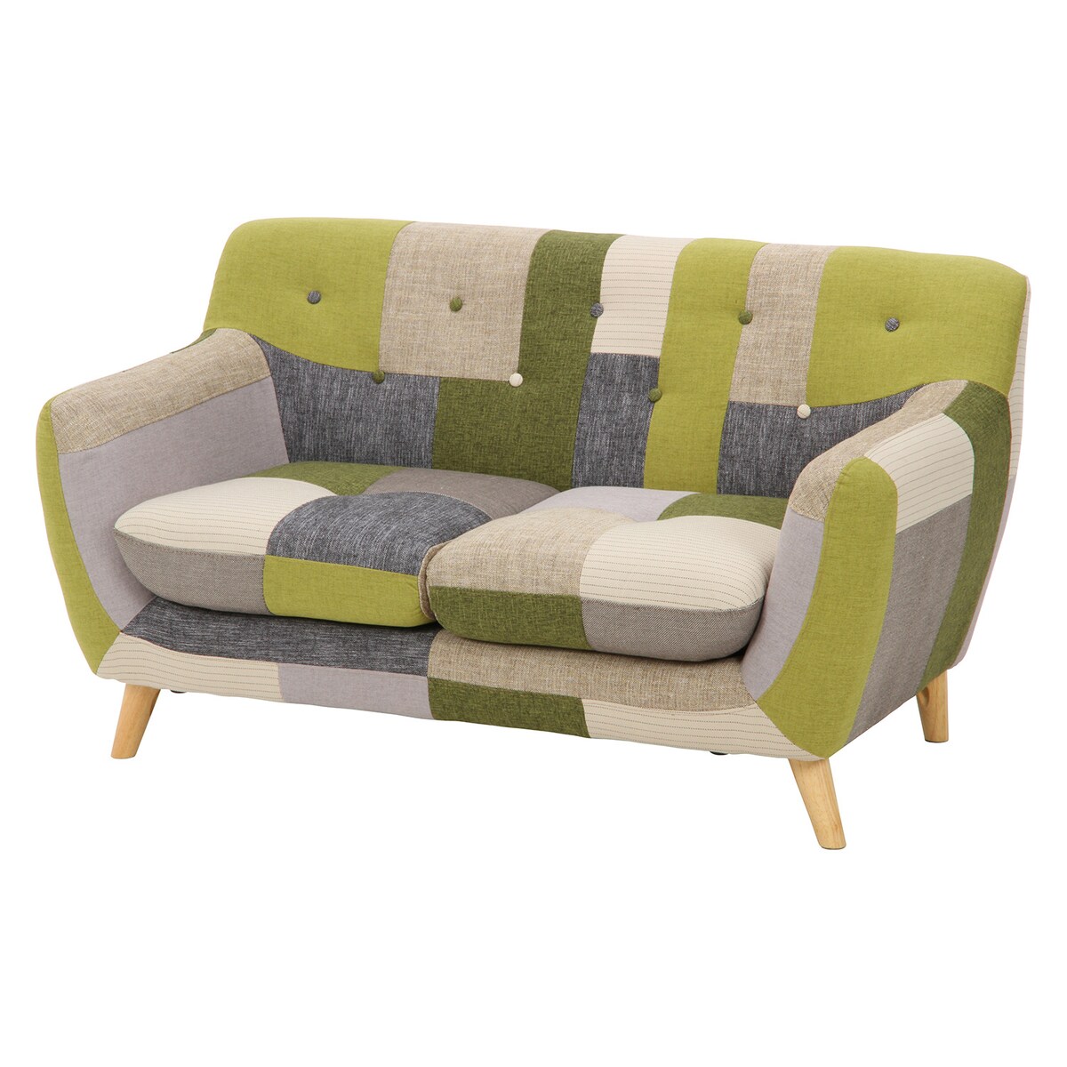 【送料無料】欠品中 次回4月中旬予定 不二貿易 パッチワークソファ ラビスタ 2P GR 8125G 【メーカー直送・代引不可・置配不可・配送地域限定】