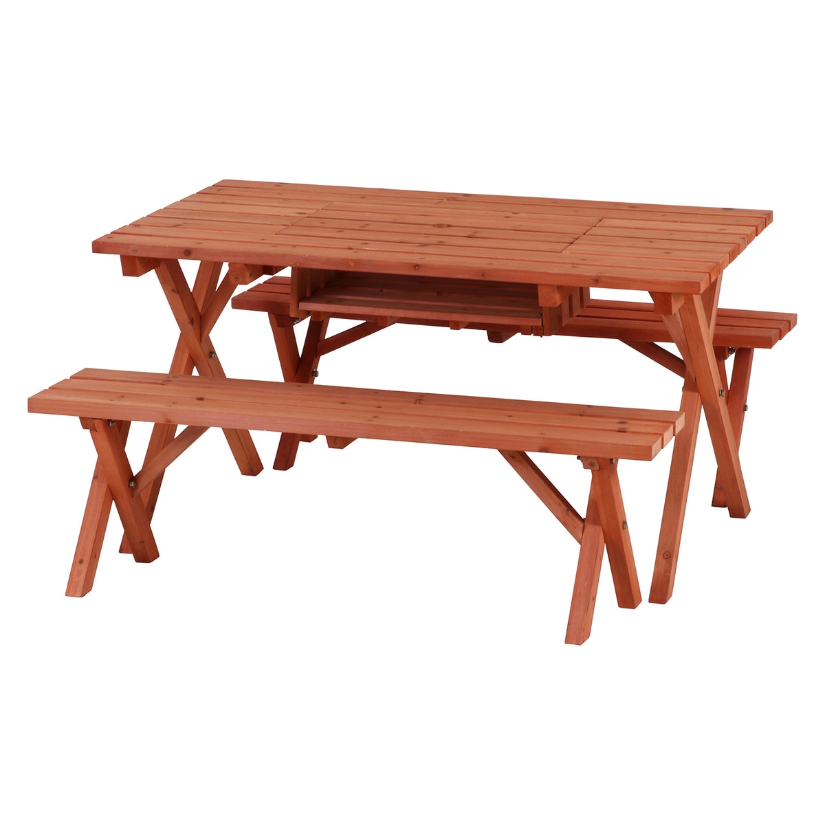 【送料無料】不二貿易 杉材 BBQテーブル&ベンチセット コンロスペース付 SD09-1032BR 【メーカー直送・代引不可・置配不可・配送地域限定】