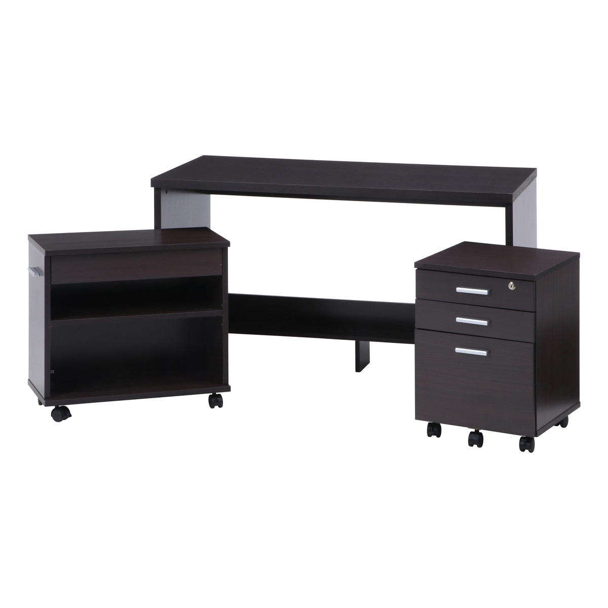 【送料無料】不二貿易 デスク3点セット BR 【メーカー直送・代引不可・置配不可・配送地域限定】