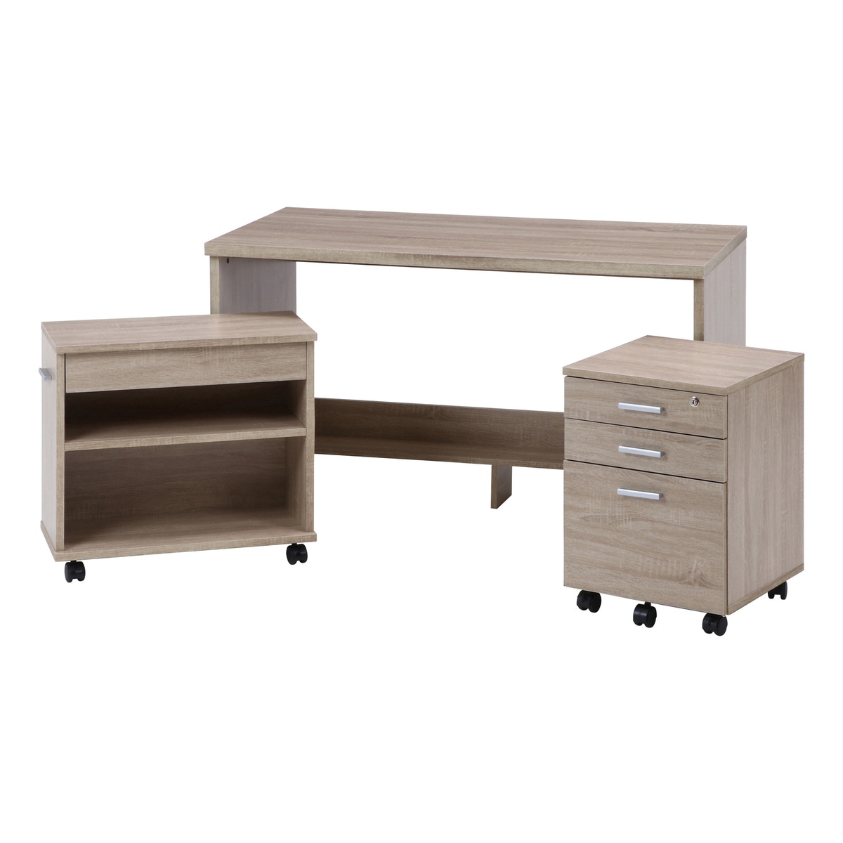 【送料無料】不二貿易 デスク3点セット ホワイトオーク 【メーカー直送・代引不可・置配不可・配送地域限定】