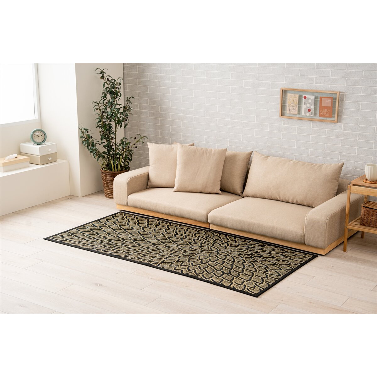 【送料無料】い草パーソナルラグ NS花 80×160cm ネイビー 【メーカー直送・代引不可・置配不可・配送地域限定】