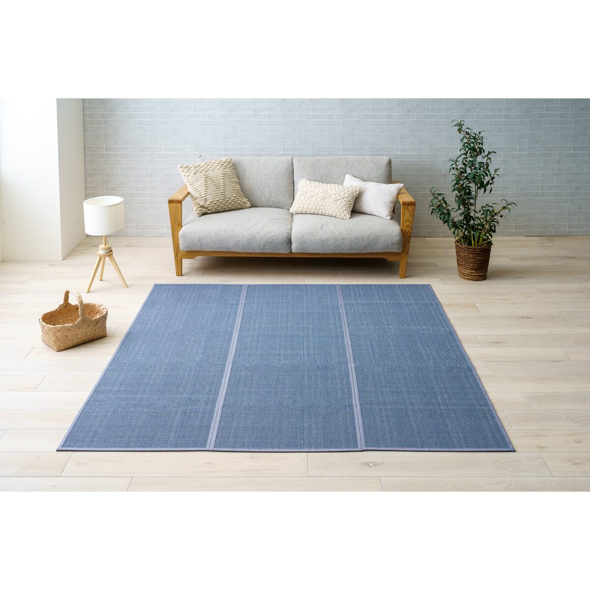 【送料無料】スベリ止め付竹ラグ ジーンズ 180×180cm ネイビー 【メーカー直送・代引不可・置配不可・配送地域限定】