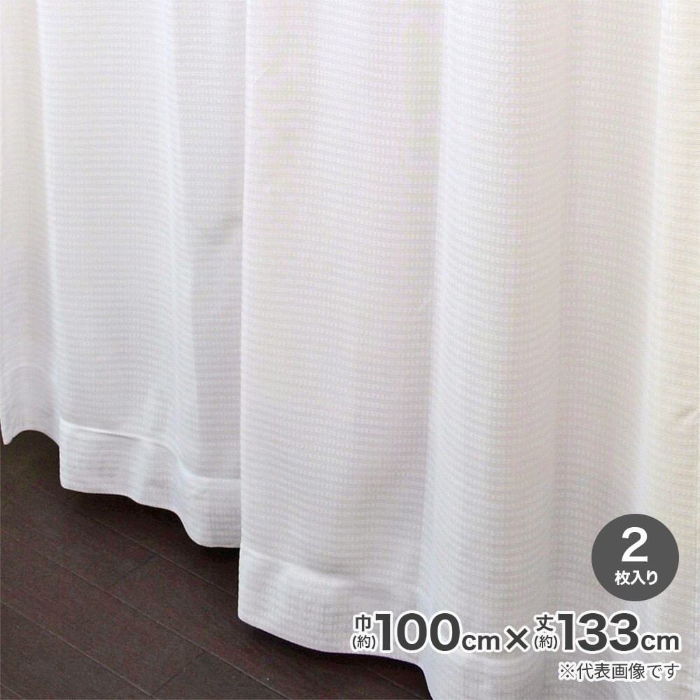 採光性裏地付レースカーテン 巾100x丈133cm ホワイト 2枚入 162113 【メーカー直送・代引不可・置配不可】