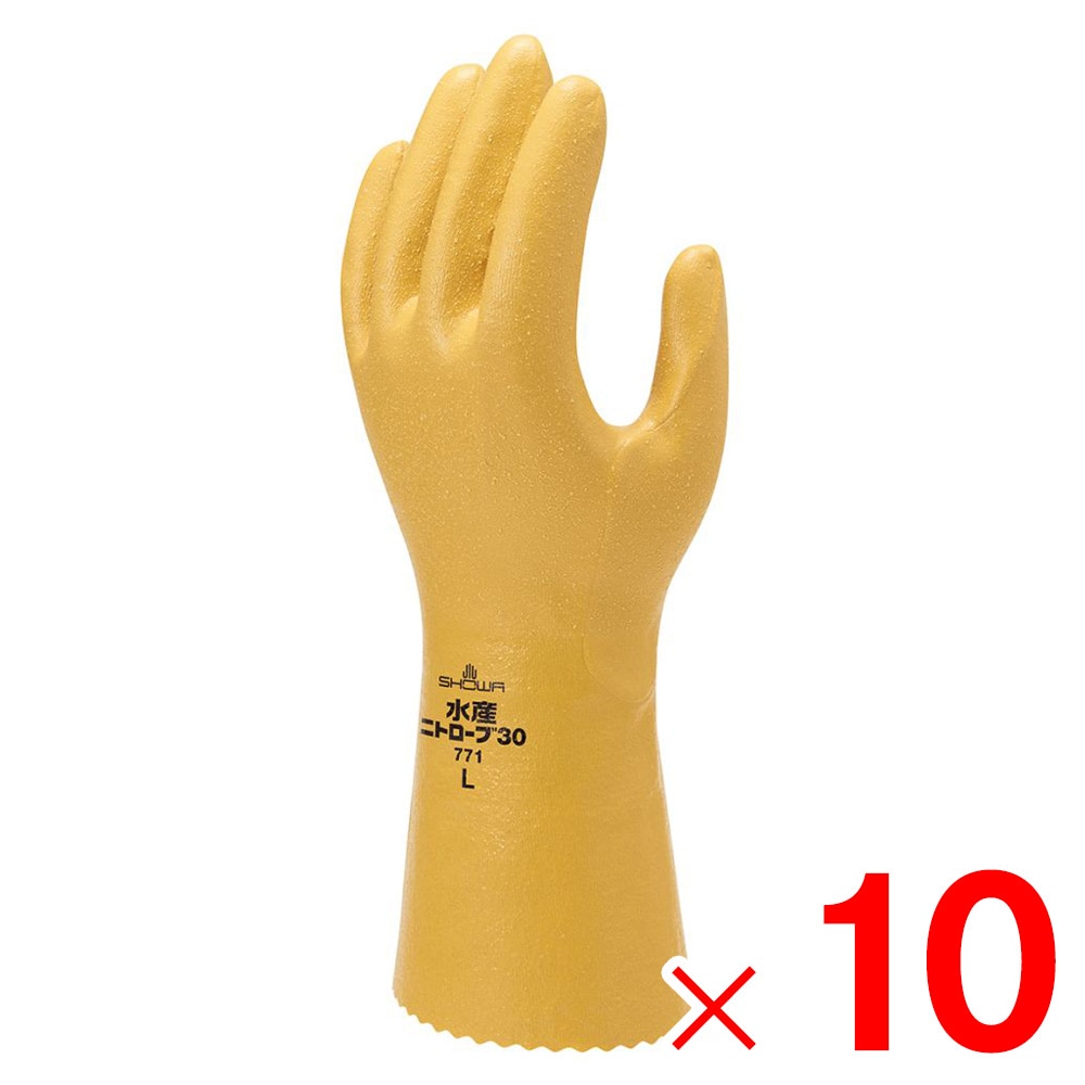 【送料無料】ショーワ 作業手袋 水産ニトローブ30 イエロー L No.771 ×10双 セット販売