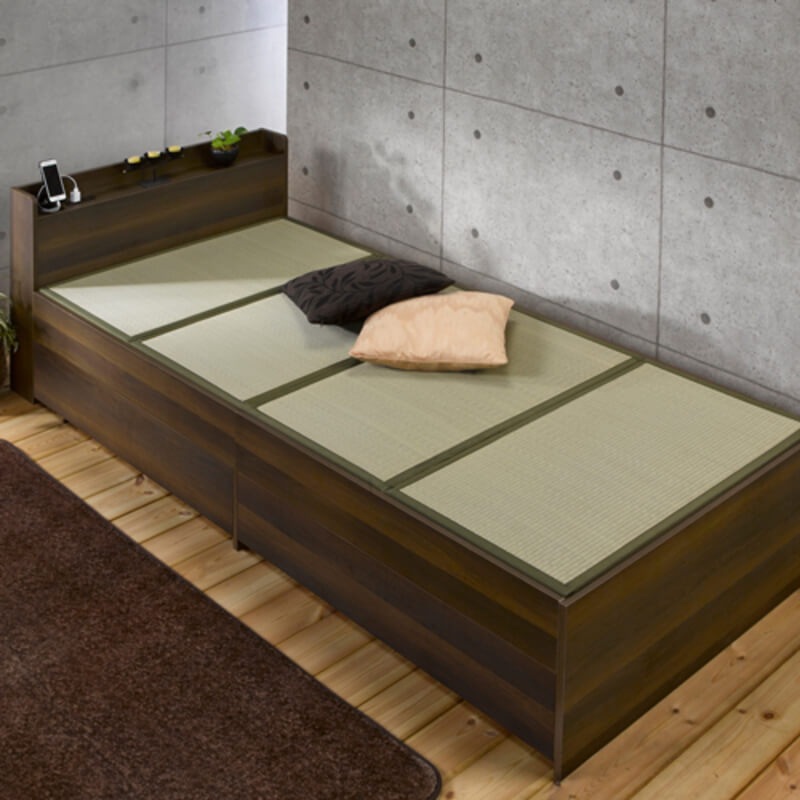 【送料無料】畳ベッド 宮付き 収納付き シングル ブラウン 【メーカー直送・代引不可・置配不可・配送地域限定】