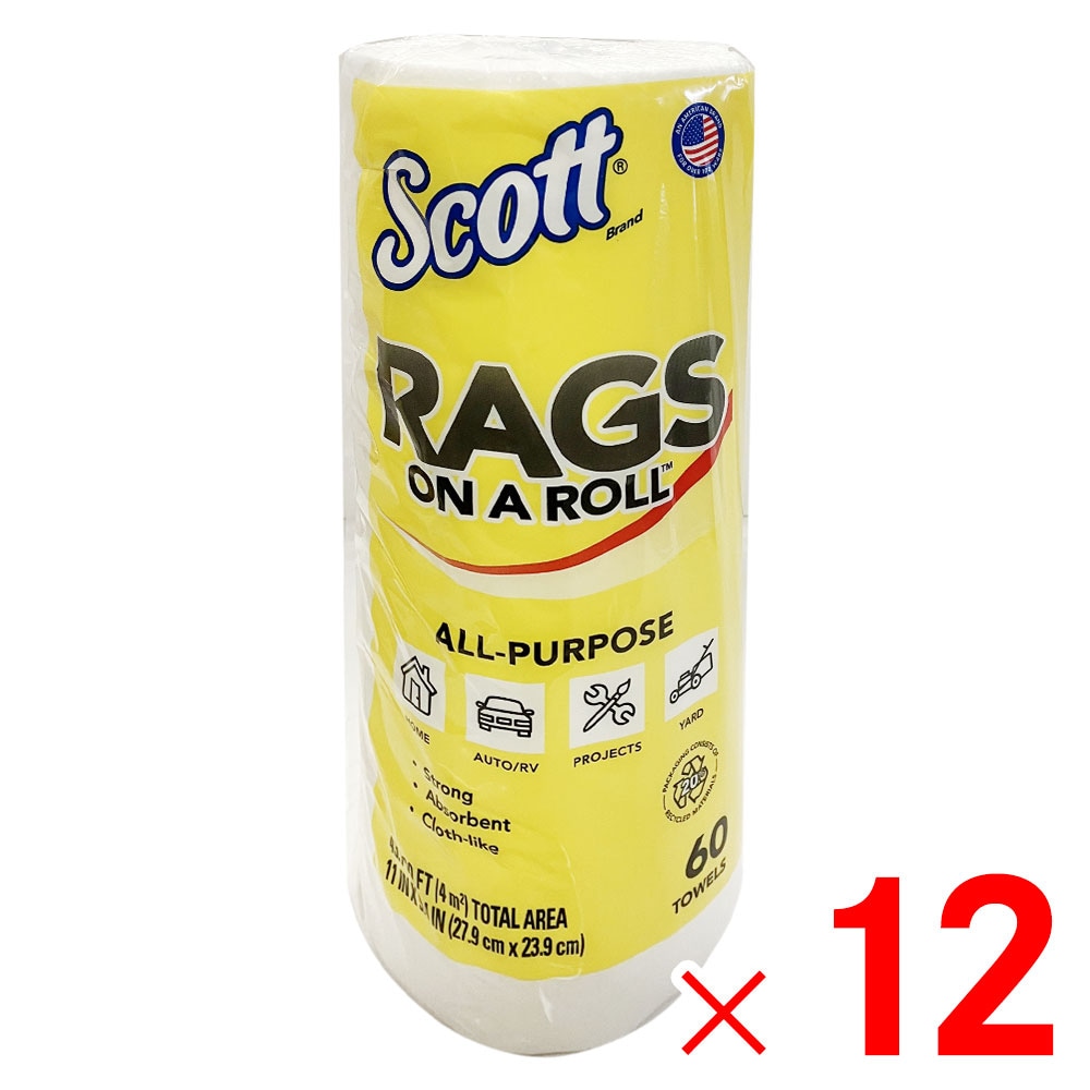 【送料無料】スコット Rags ラグズ ホワイトロール 60カット 紙ウエス ×12個 ケース販売