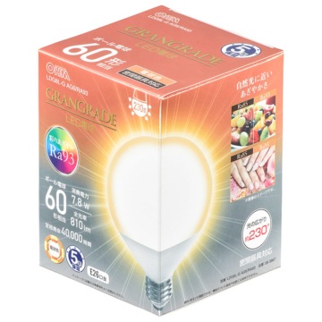 オーム電機 LED電球 ボール電球形 E26 60形相当 電球色 LDG8L-G/RA93