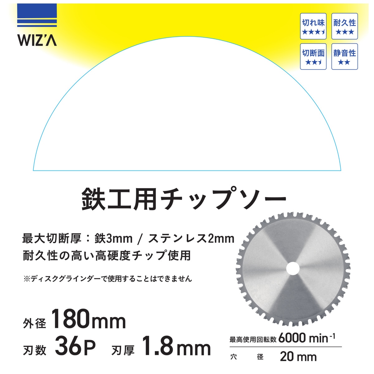 ウイザ WIZA 鉄工用チップソー 外径180mm 刃数36P 刃厚1.8mm WZ