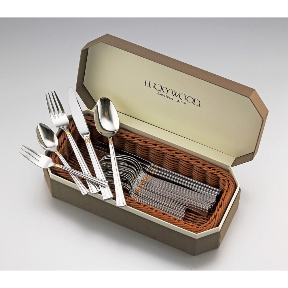 【送料無料】ラッキーウッド エメラルド・金彩 ディナーセット ステンレス 20pc バスケット付 5-04820-0110