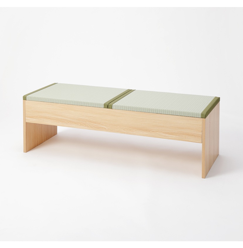 【送料無料】畳収納付きベンチ 120×43×39cm ナチュラル×樹脂製グリーン 【メーカー直送・代引不可・置配不可】
