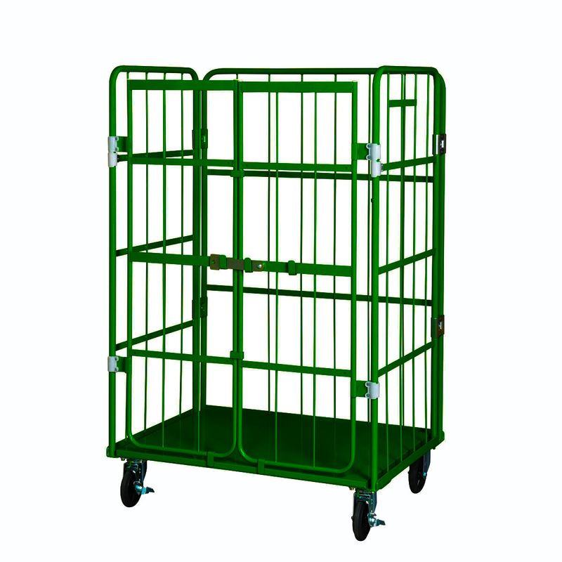 【送料無料】【法人限定】ナンシン カゴ車 観音扉付 グリーン  KB-5C 【メーカー直送・代引不可・置配不可・配送地域限定】