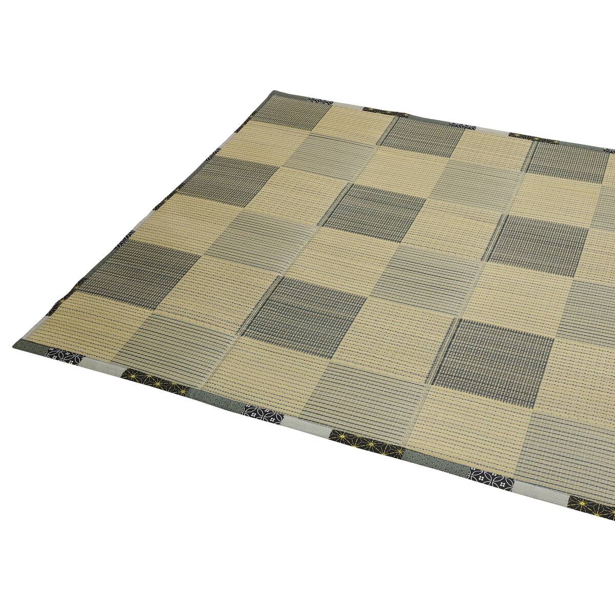 【送料無料】い草ふっくらラグ 唐草市松 180×230cm BK 【メーカー直送・代引不可・置配不可】