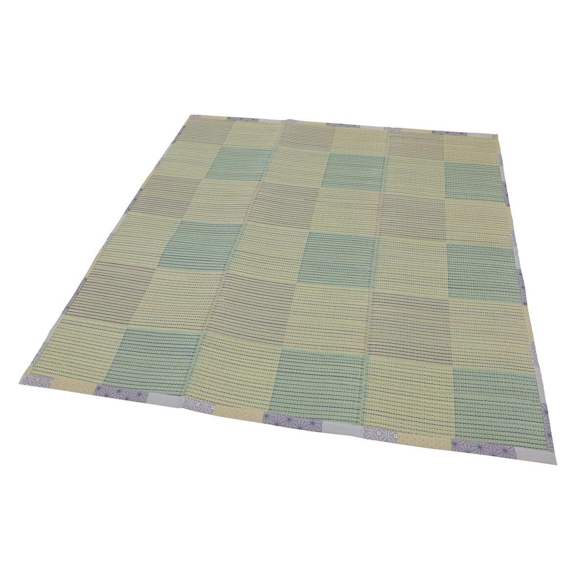 【送料無料】い草ふっくらラグ 唐草市松 180×180cm GY 【メーカー直送・代引不可・置配不可】