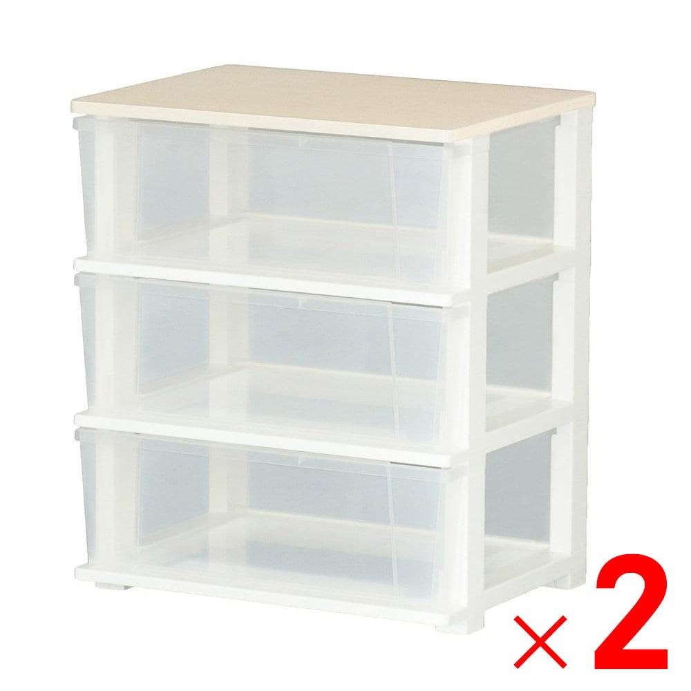 【送料無料】JEJ ピット 木製天板 ワイドチェスト 3段×2個 ケース販売