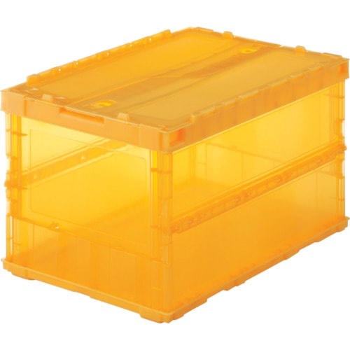 トラスコ オリコン 薄型折りたたみコンテナ スケルコン 50L ロックフタ付 透明オレンジ TSK-C50B OR