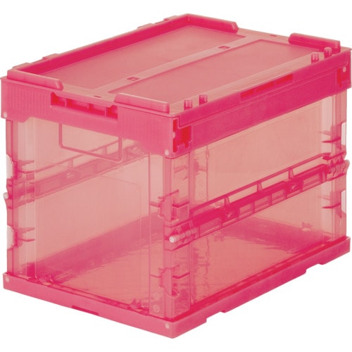 トラスコ オリコン α折りたたみコンテナ スケルコン 20L 蓋付 透明レッド TR-SC20 R