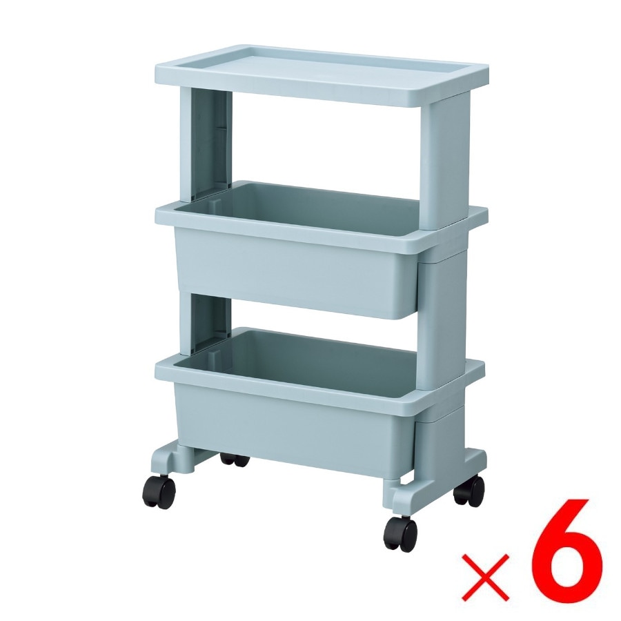 【送料無料】JEJ リセテーブルワゴンミニ3段 ブルー×6個 ケース販売