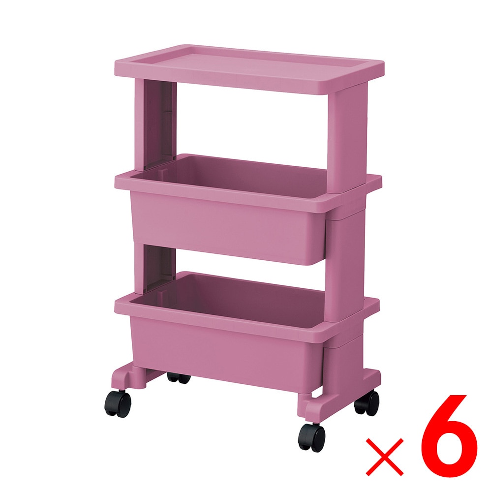 【送料無料】JEJ リセテーブルワゴンミニ3段 ピンクグレー×6個 ケース販売