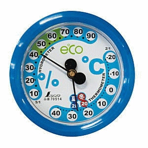 シンワ測定 温湿度計 F-2S 環境管理 丸型 6.5cm アクアブルー 70514